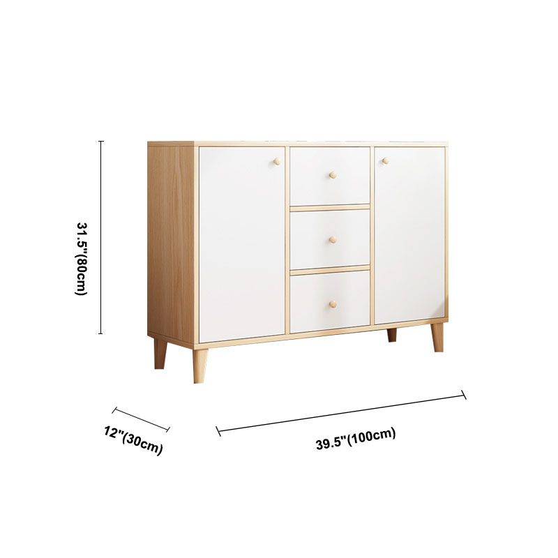 Modern Style Sideboard White Wooden Dining Server with Drawers and Doors