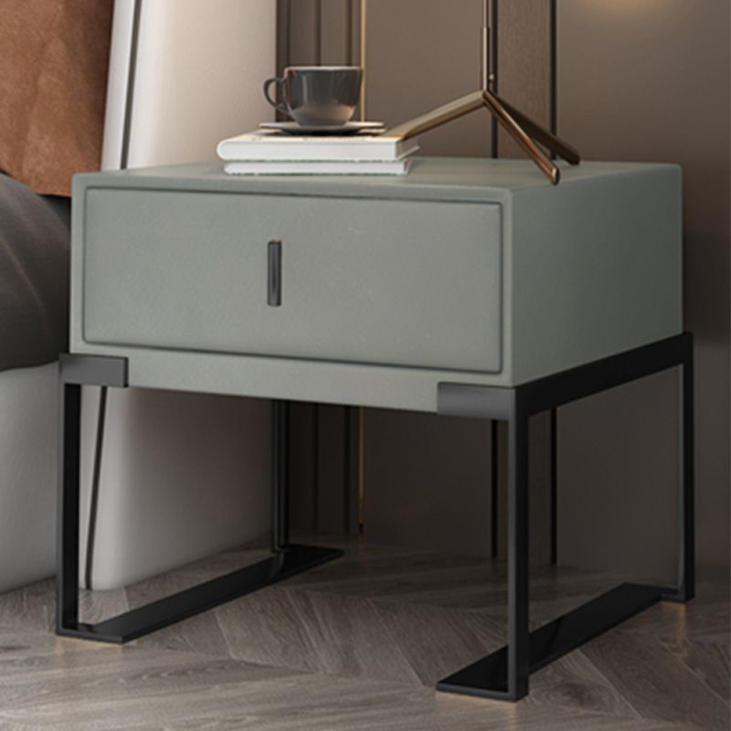 Leather 1 Drawer Nightstand Contemporary Night Table with Metal Legs