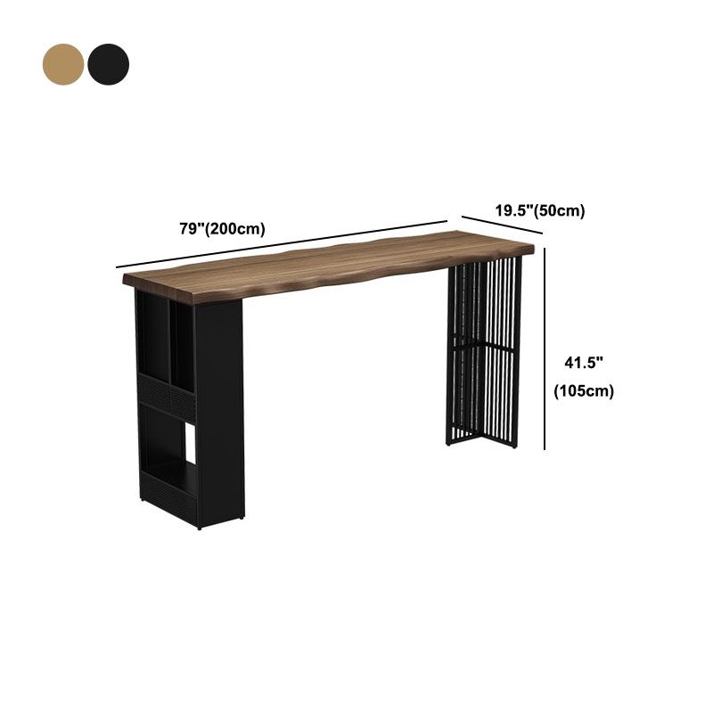 Wood Bar Dining Table Modern Rectangle Bar Table with Double Pedestal for Living Room