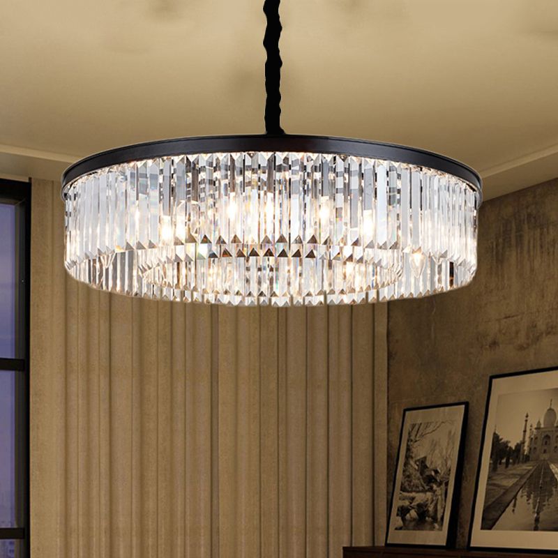 16"/23.5"/31.5" Dia Round Crystal Chandelier Modern 4/8/12-Light Black Flush Mount Light