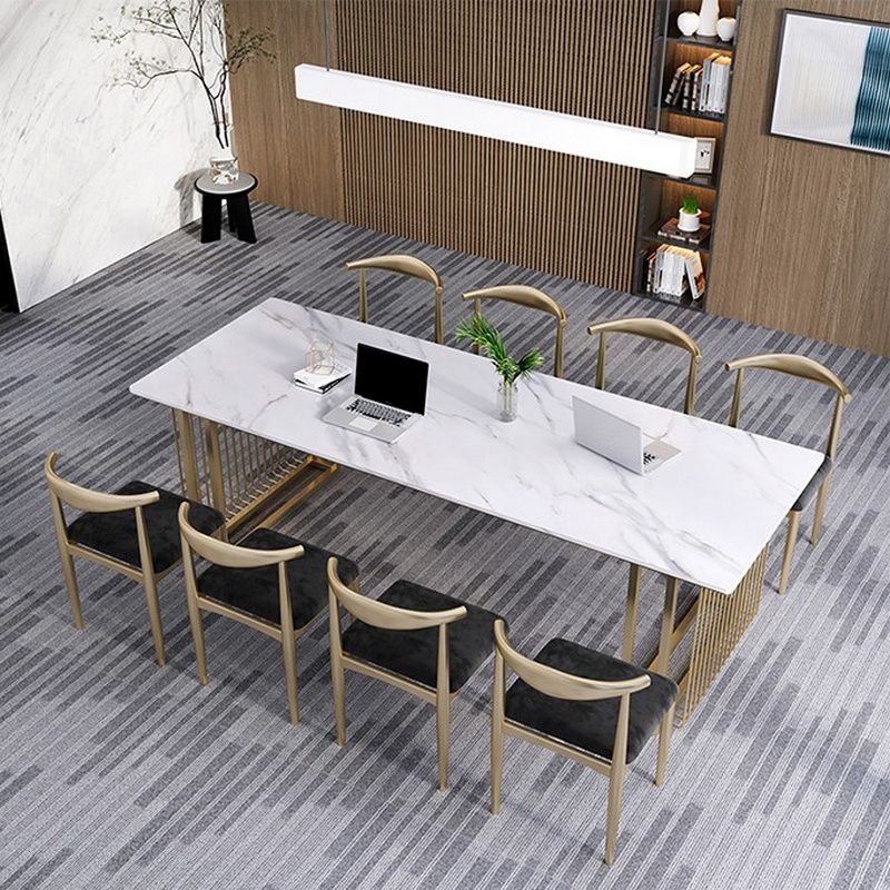 Rectangular Shaped Modern Office Table Stone Writing Desk in White