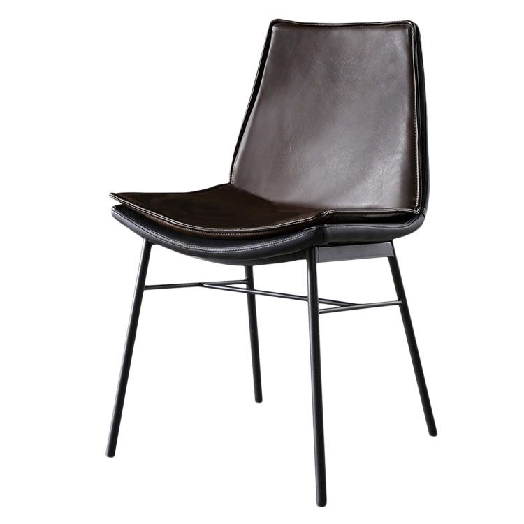 Upholstered Side Chair Modern Leather Dining Chair with Black Legs