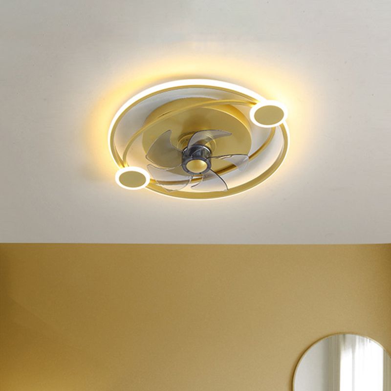 19.5 "Breedte Hoop 5 Blades Semi Flush Light Modernistische metalen LED Hangende ventilatorlicht in goud