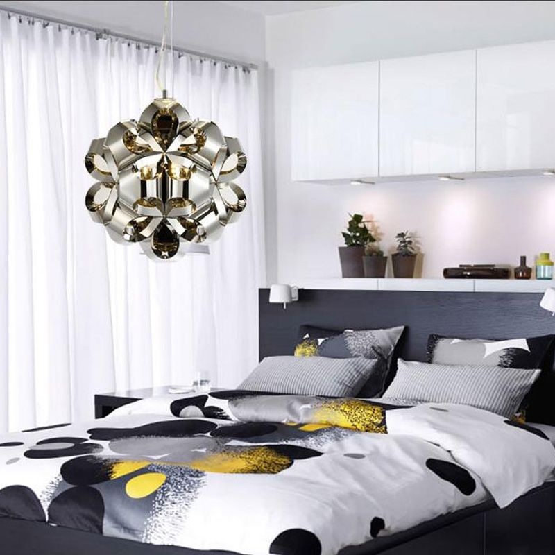 Stainless Steel Flower Chandelier Light Fixture Modernism Metal 4 Lights Pendant Light Fixture for Bedroom