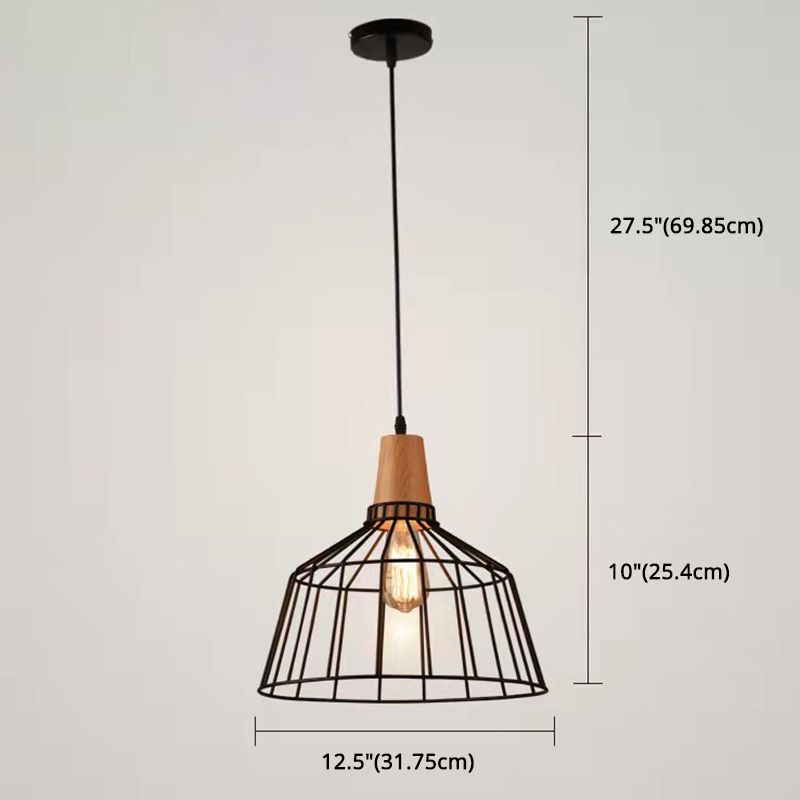 Black Metal 1 Light Pendant Light Industrial Retro Retro Wire Cage Hanging Lamping for Restaurant