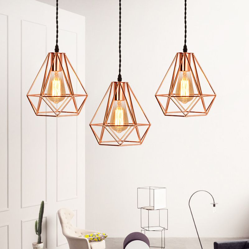 Diamond Iron Cluster Pendant Lighting Post-Modern Restaurant Hanging Lamp in Rose Gold