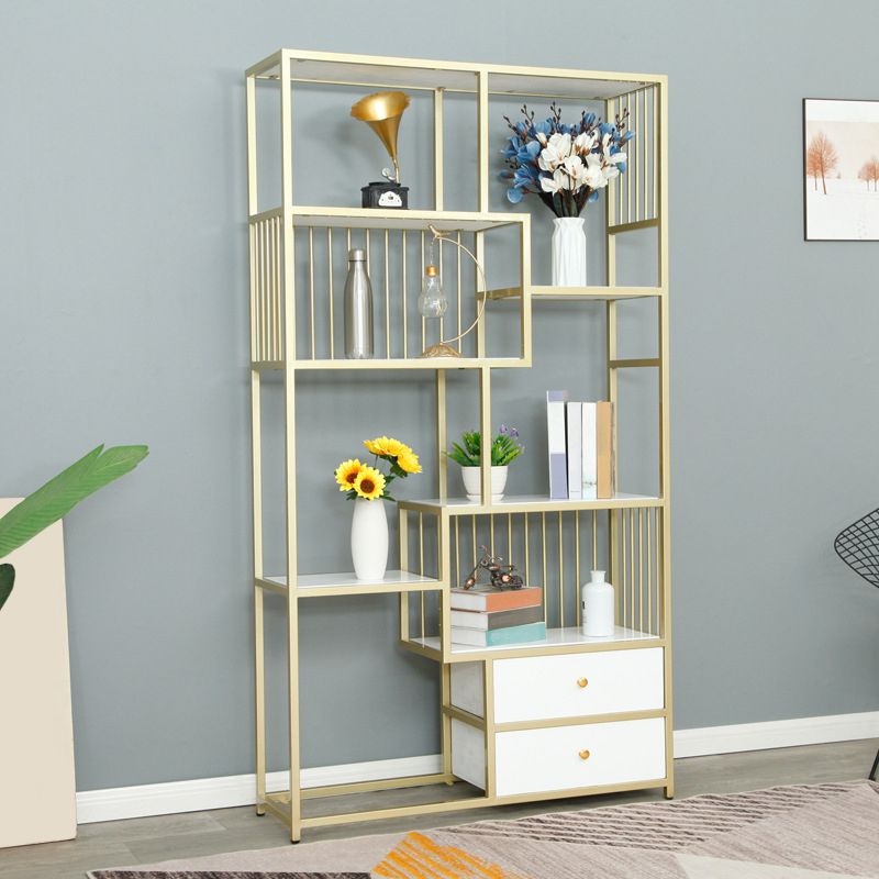 Metal and Wooden Etagere Shelf Bookcase Vertical Open Glam Bookshelf for Home