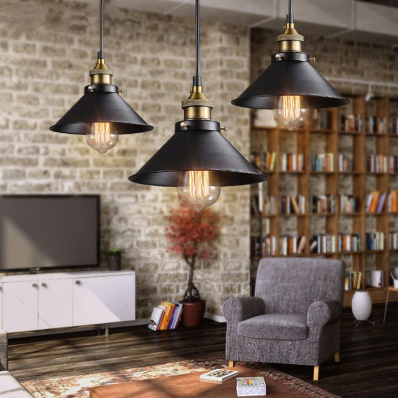 Metal Cone Shaped Hanging Light Fixture Vintage Style Living Room Pendant Light Kit