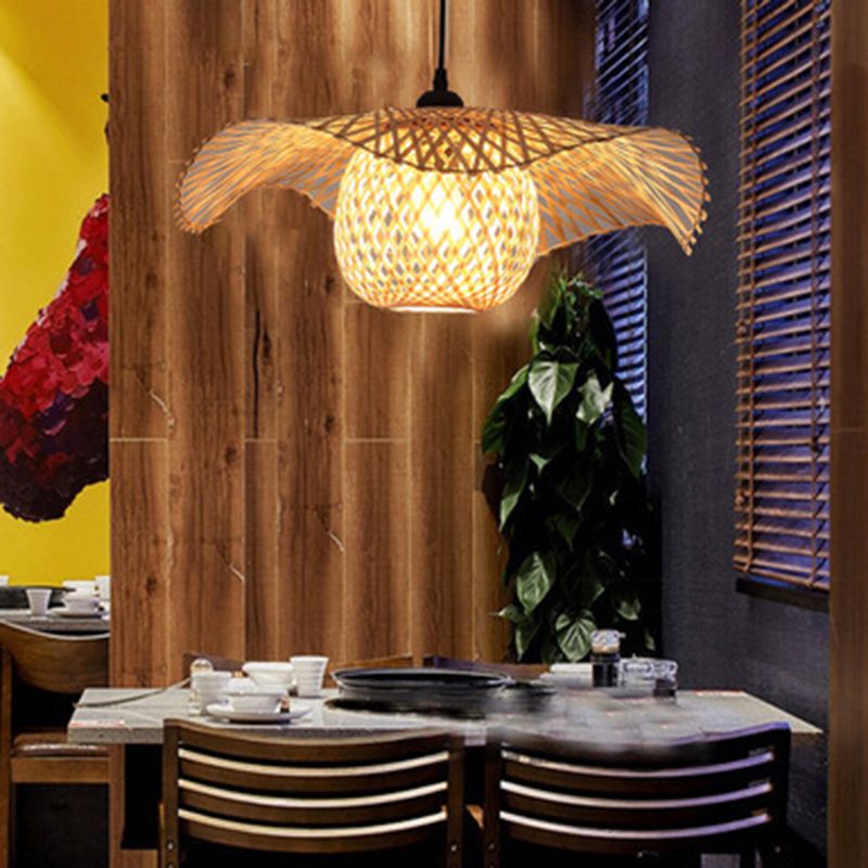 Beige Swirl Ceiling Pendant Lamp Contemporary Style Bamboo Pendant Lighting Fixture