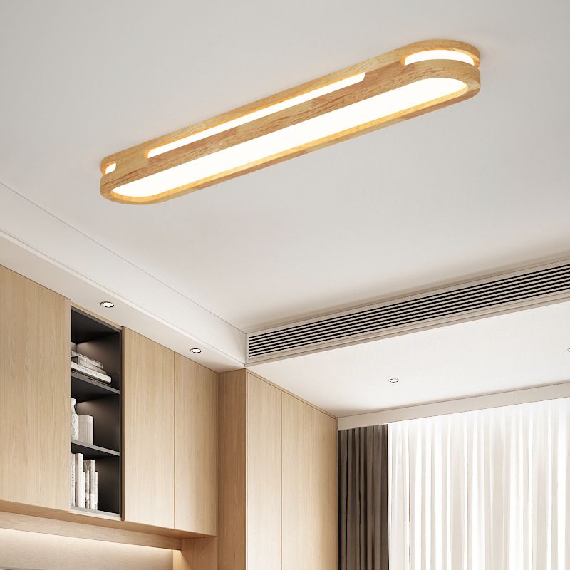 Wooden Geometric Ceiling Light in Modern Style Acrylic LED Flush Mount for Corridor