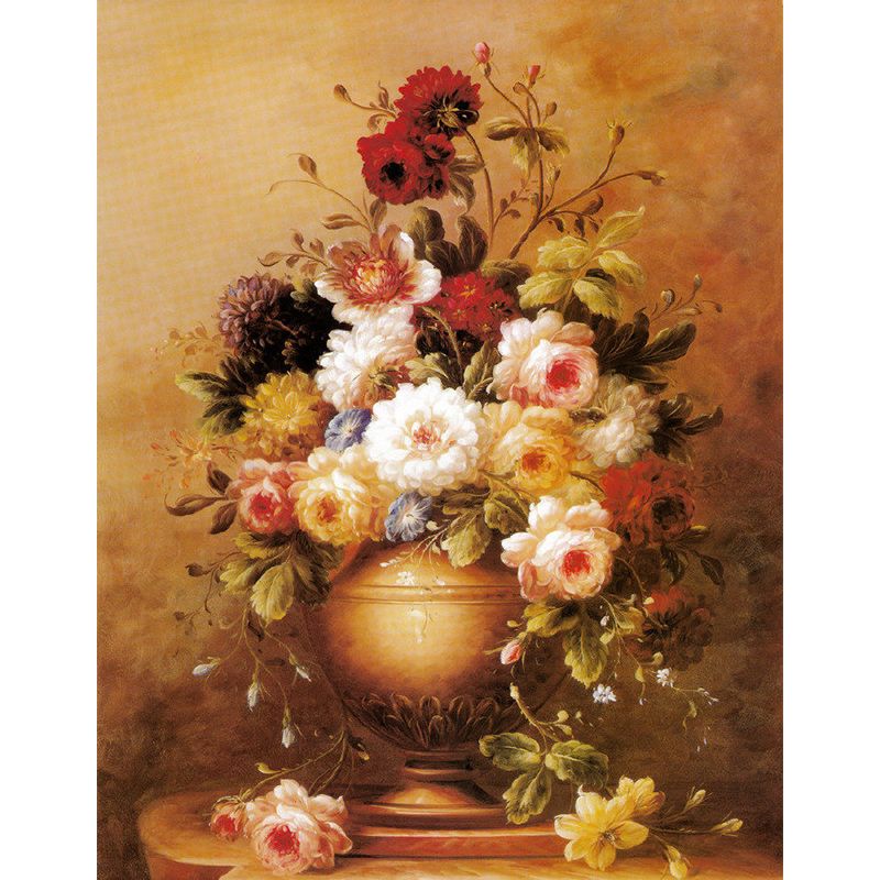 Retro Vase Blossoms Wall Decor for Fireplace, Customized Size Mural Wallpaper in Brown