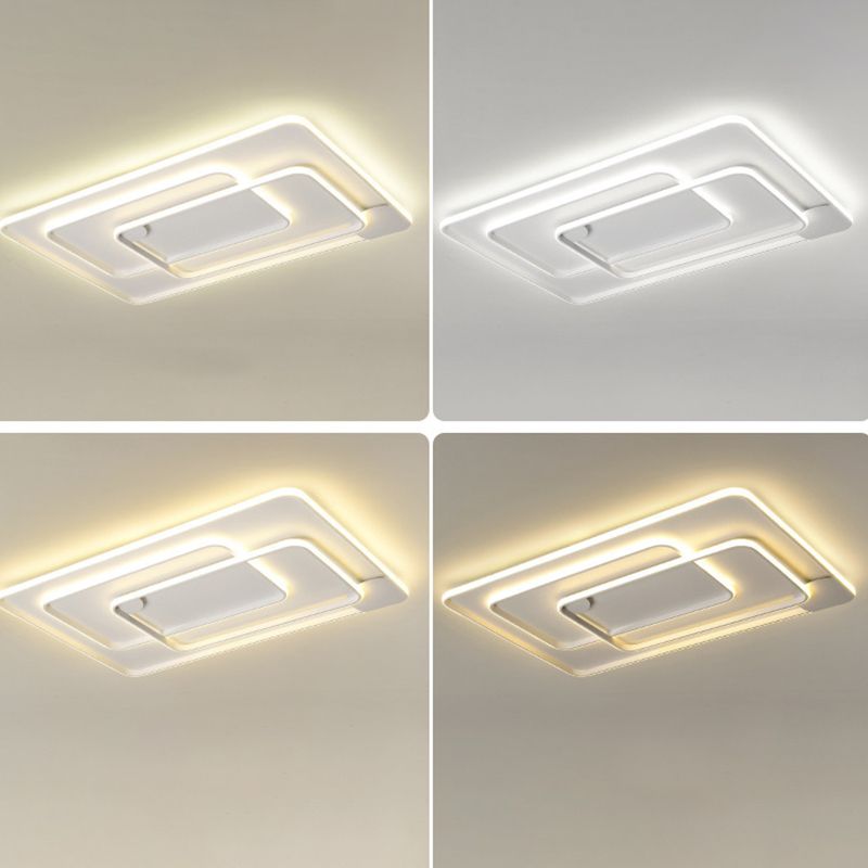 Metal Rectangle Flush Mount Fixture Modern Flush Light Fixture in White