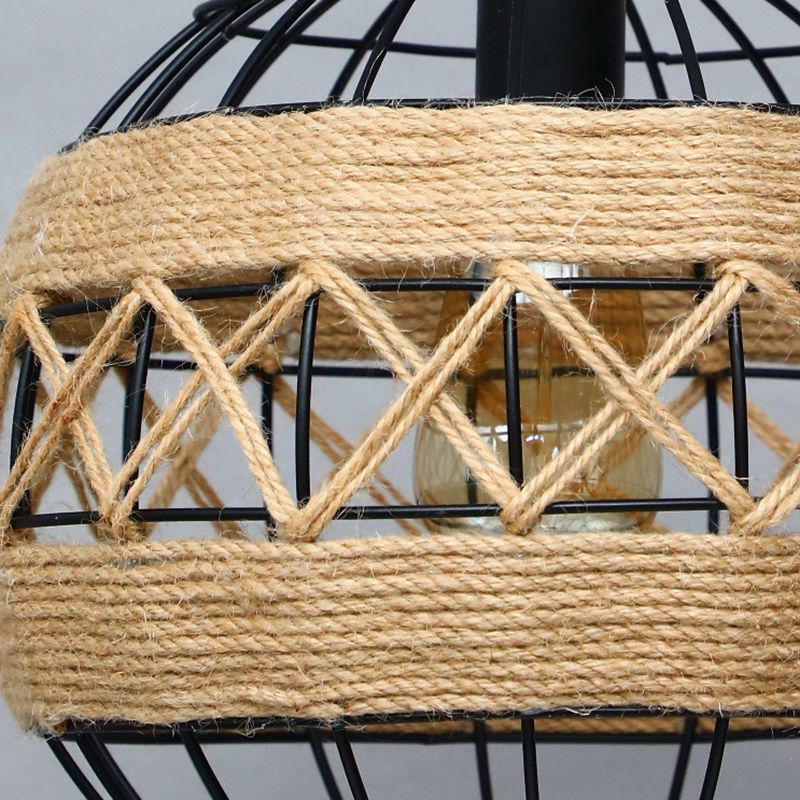 Shaded Restaurant Commercial Pendant Lighting Loft Style Rope Beige Hanging Light Fixture