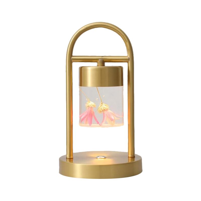 Gold Column Table Lamp Simplicity Clear Glass LED Desk Light with U-Shaped Metal Frame