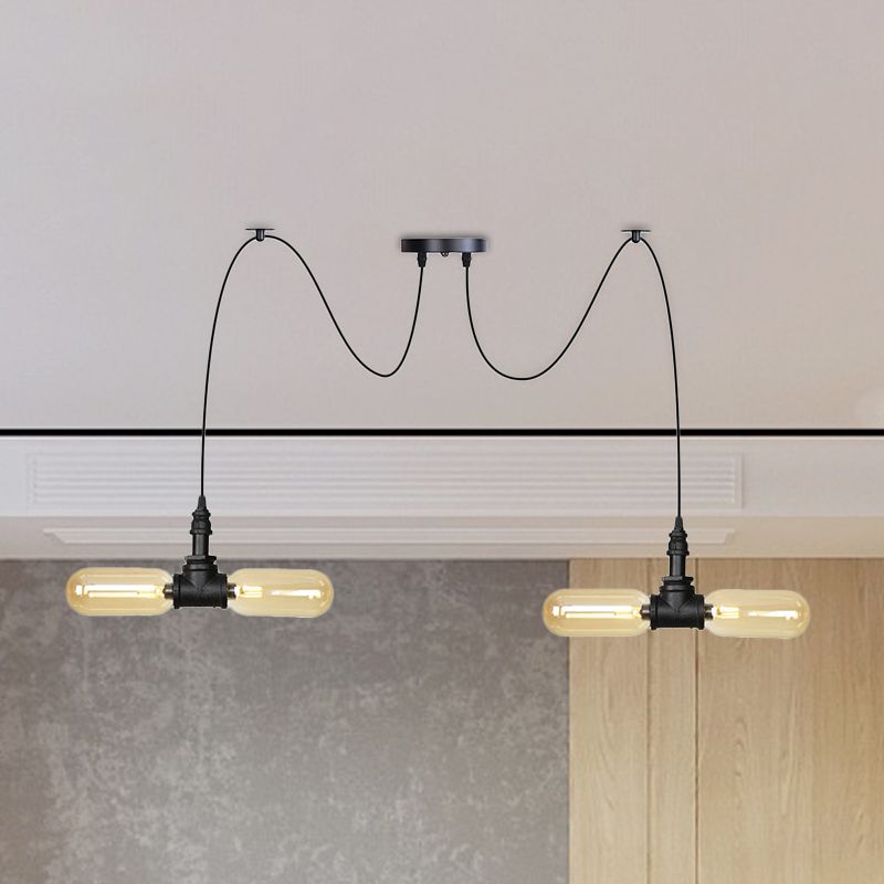 4/6/12-Bulb Amber Glass LED Hanger Vintage Black Capsule Restaurant Swag LED Multi-plafondlamp