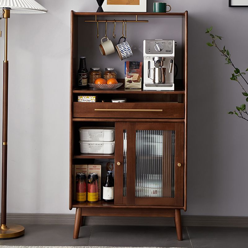 Modern Style Solid Wood Storage Sideboard Cabinet with Glass Doors for Dining Room