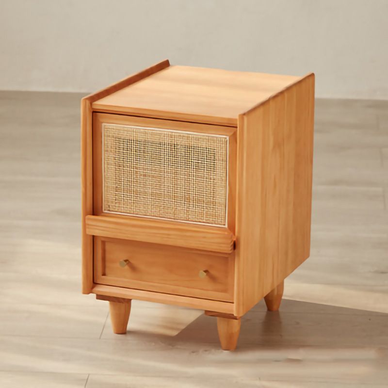 Modern Lower Shelf Nightstand Rattan Bedside Cabinet for Bedroom