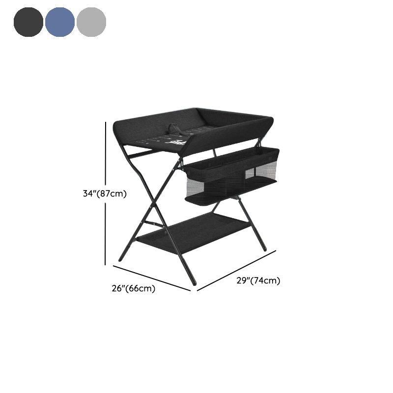 Portable Changing Table Metal Frame with Storage Basket and Safety Belt