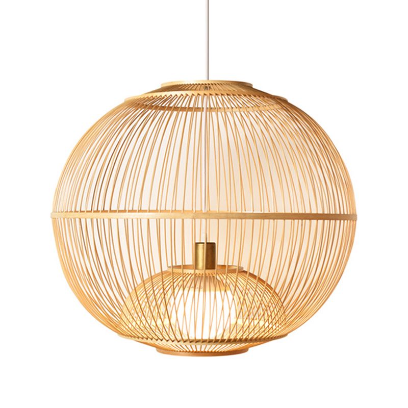 Modern Simple Bamboo Hanging Lamp Ball Shape 1 Light Bamboo Pendant Light for Living Room