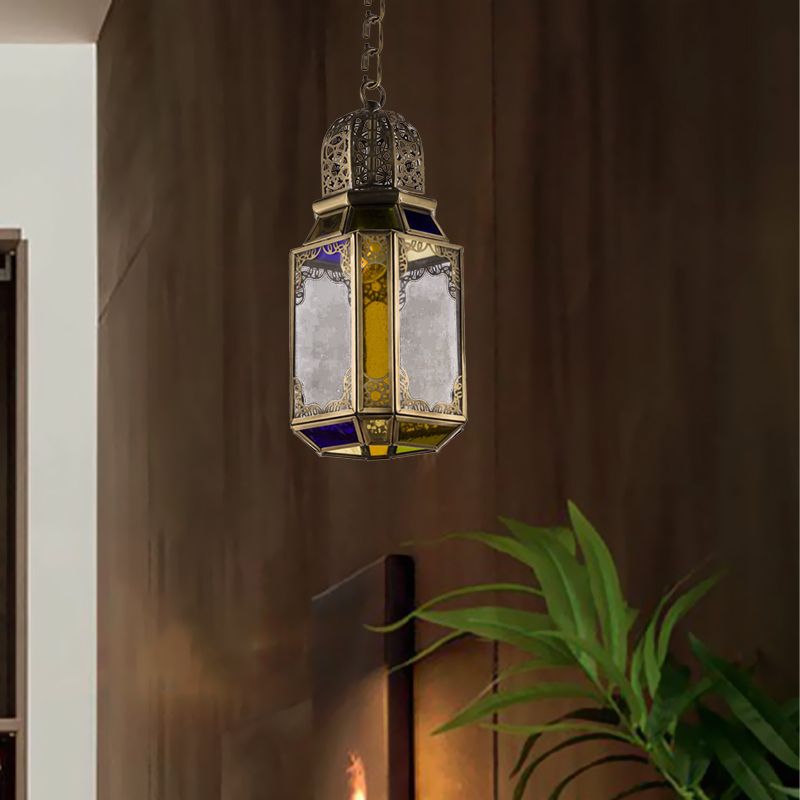 1 Head Pendant Lighting Vintage Lantern Metal Hanging Ceiling Lamp in Brass for Bedroom