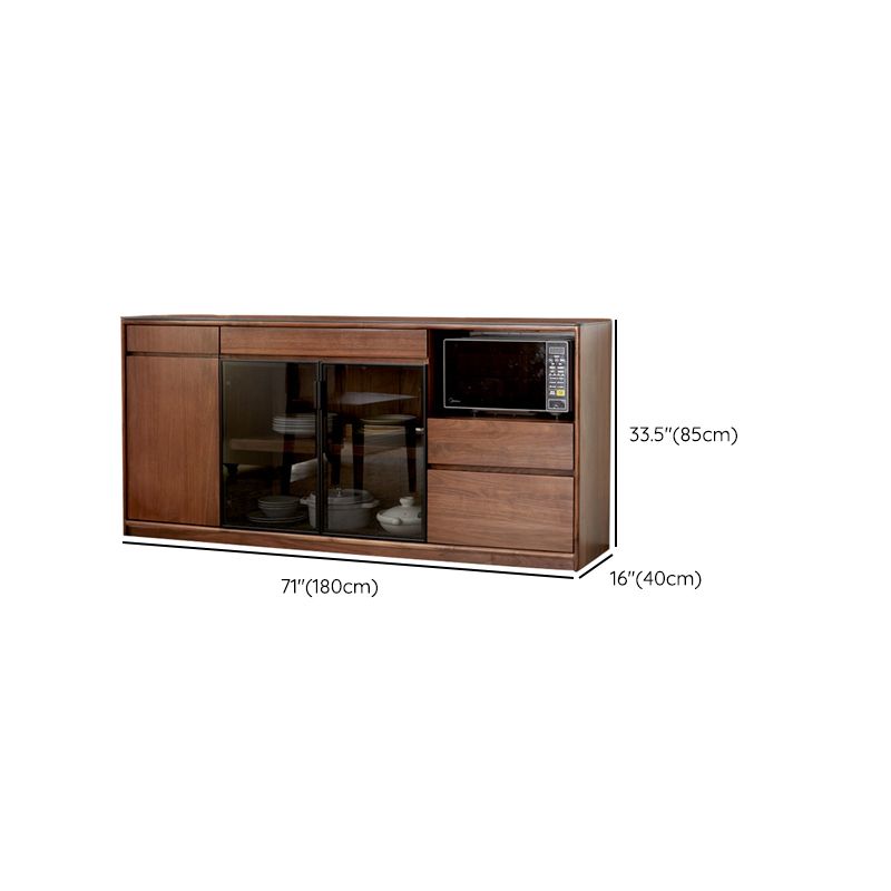 Modern Solid Wood Sideboard with 3 Drawers Glass Door in Brown