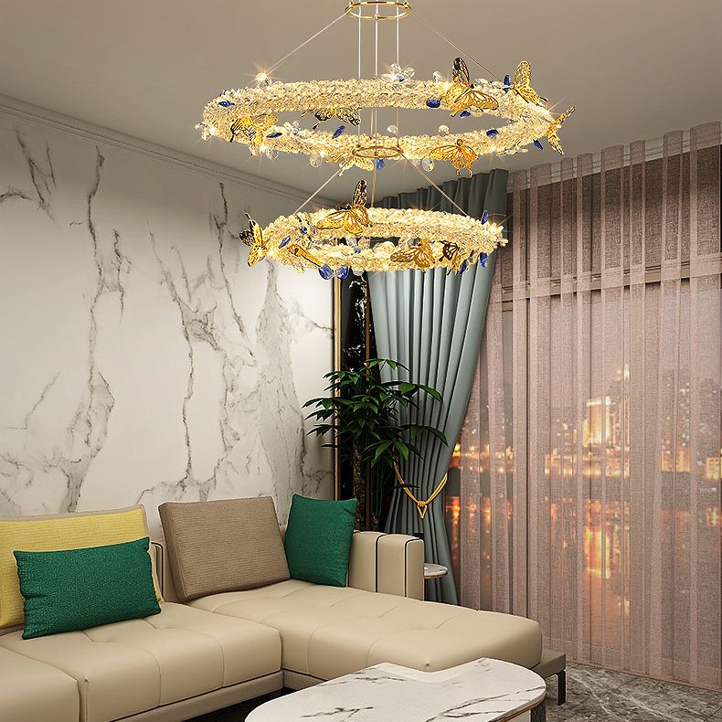 Modern Luxury Style Layered Ring Pendant Lighting Fixtures Crystal Pendant Light for Living Room