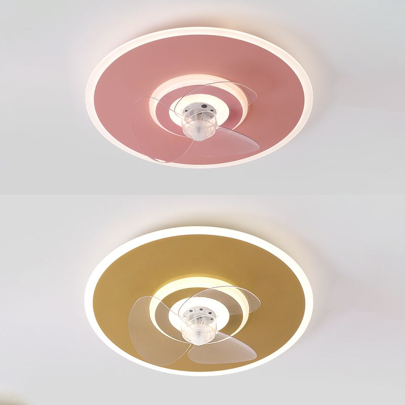 Macaron Round Flush Mount Ceiling Fan Lamp Acrylic Bedroom LED Semi Flush Light Fixture