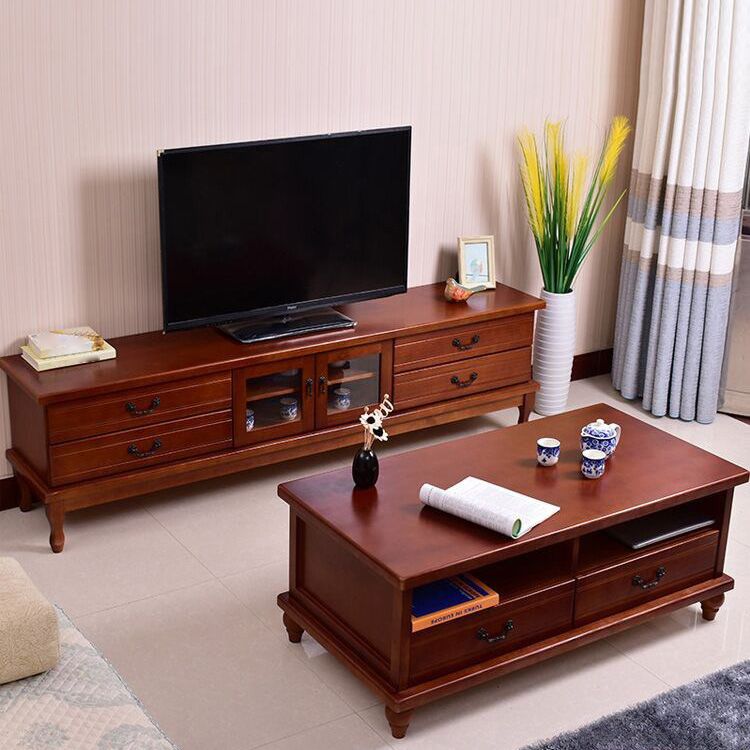 Traditional Enclosed Storage TV Stand Wooden TV Cabinet with Splayed Wooden Legs