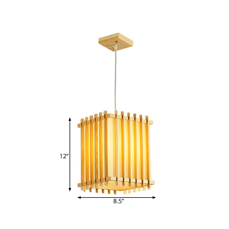 Asiatico 1 lampadina illuminazione a ciondolo in legno beige beige rettangolare a soffitto lampada sul tavolo