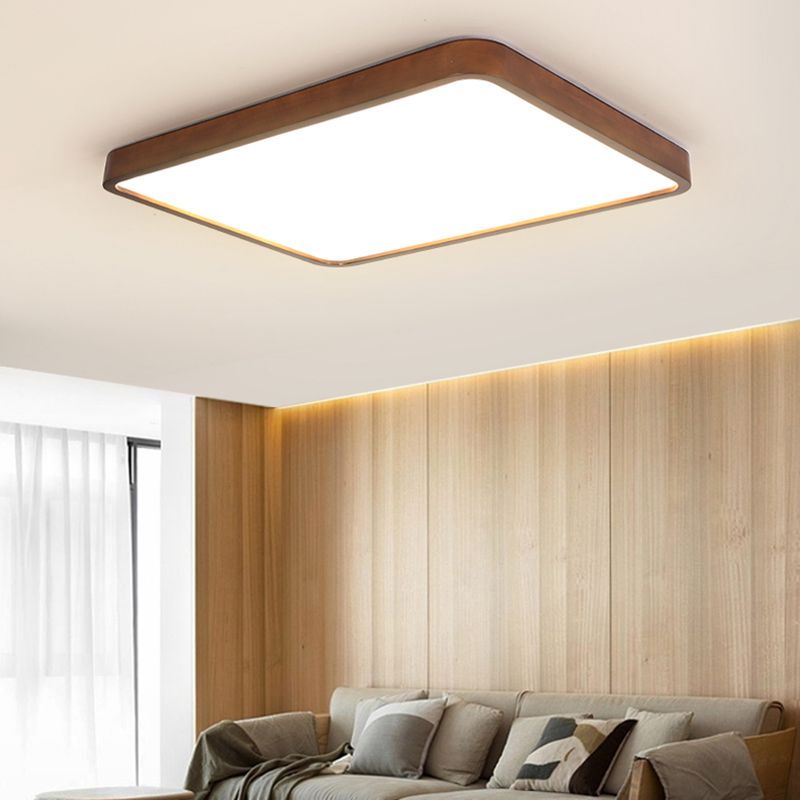 Modern Wood Flush Mount Geometric Shape Ceiling Light with Acrylic Shade for Bedroom