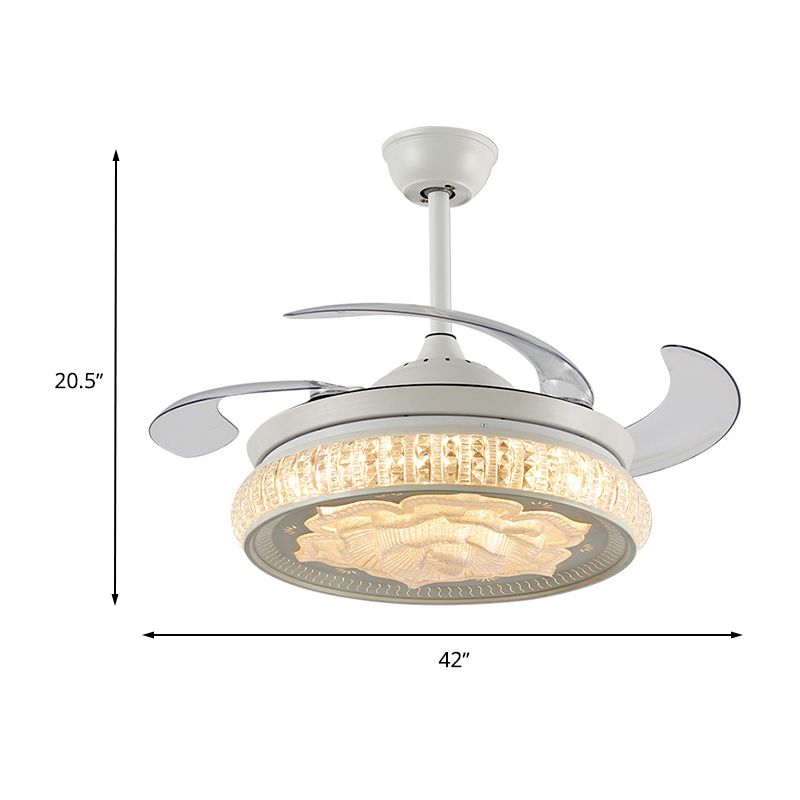 White Rose Ceiling Fan Light Simple LED Faceted Crystal Semi Flush Mount Lamp with Remote Control/Wall Control/Remote+Wall Control