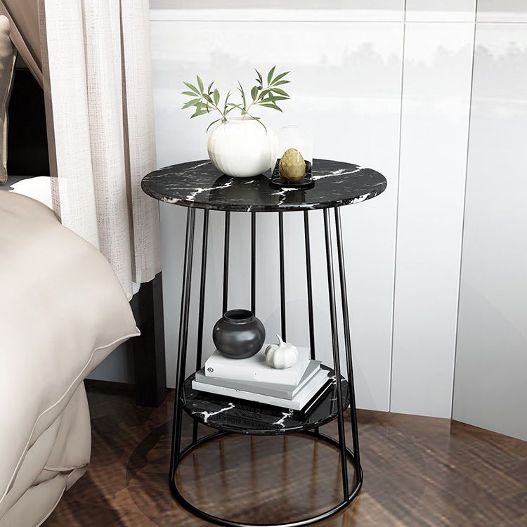 Contemporary Faux Marble Accent Table Nightstand 24.4" Tall Bed Nightstand with 2 Shelves