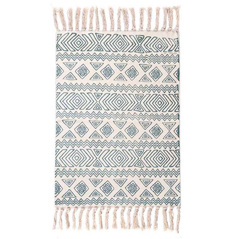 Multi-Color Southwestern Rug Cotton Geometric Printed Area Carpet Easy Care Pet Friendly Indoor Rug for Bedroom