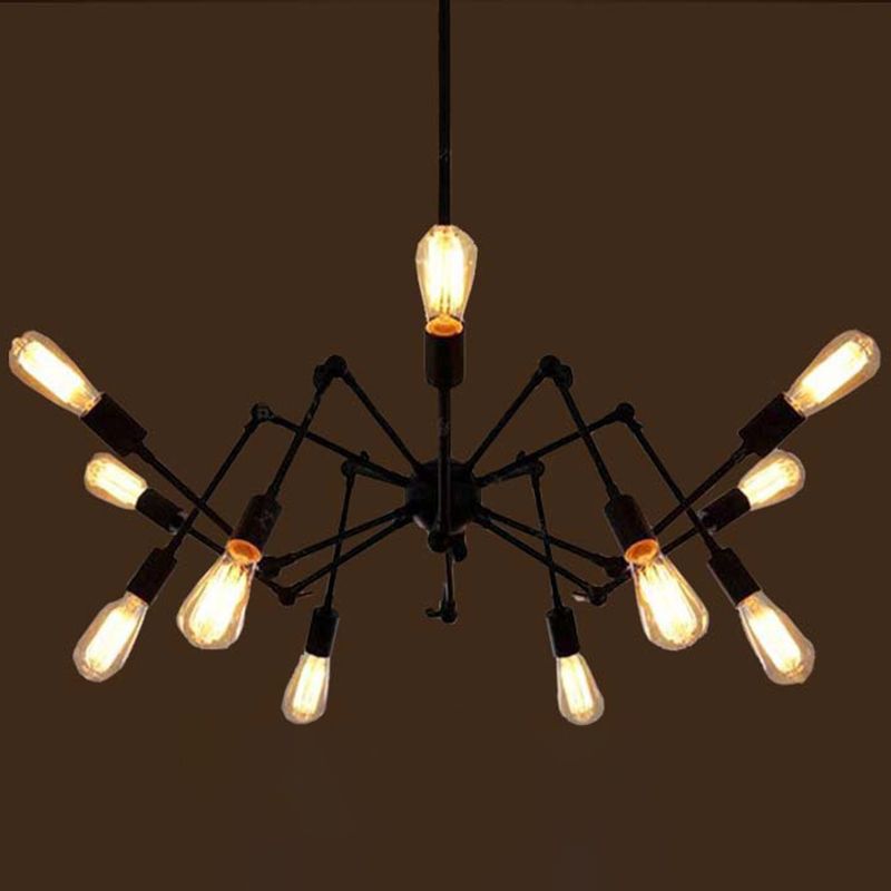 Black Retro Industrial Style Chandelier Light Wrought Iron Living Room Multi Light Pendant Light