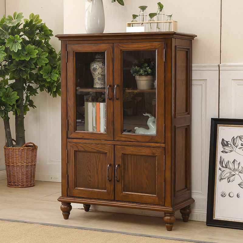 Modern Ash Display Stand Glass Doors Hutch Buffet for Living Room