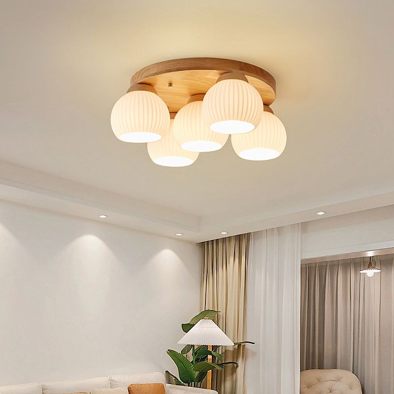 Japanese Style Ceiling Lamp Circle Shape Ceiling Light with Glass Shade for Bedroom