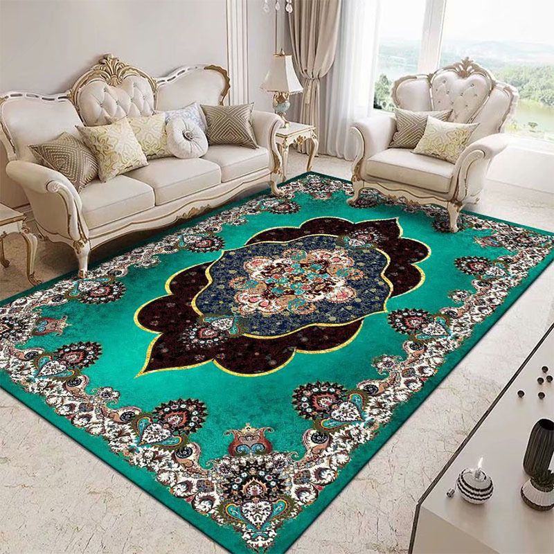 Antique Medallion Print Rug Polyester Area Carpet Stain Resistant Indoor Rug for Living Room