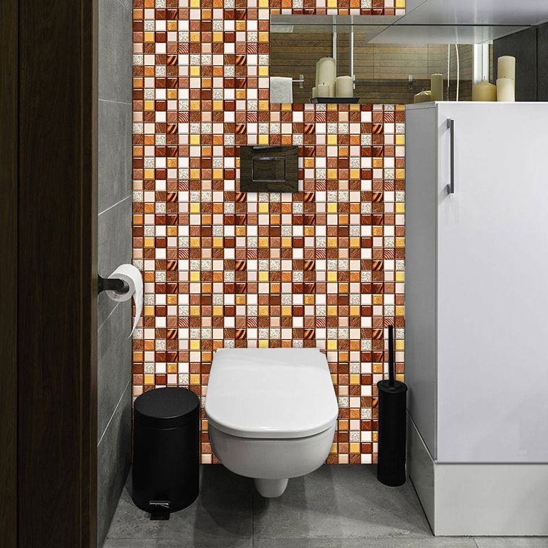 Temporary Mosaic Tile Wallpaper Panels 10 Pcs Modern PVC Wall Covering in Orange, 9.7-sq ft