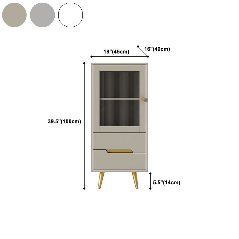 Modern Storage Cabinet Faux Wood Display Cabinet with Glass Doors and 2 Drawer for Bedroom