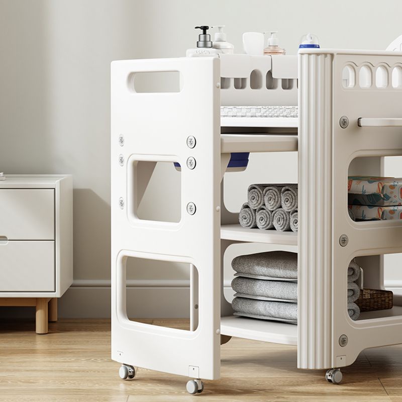Modern Pure White Changing Table with Pad and Storage, Flat Top Baby Changing Table