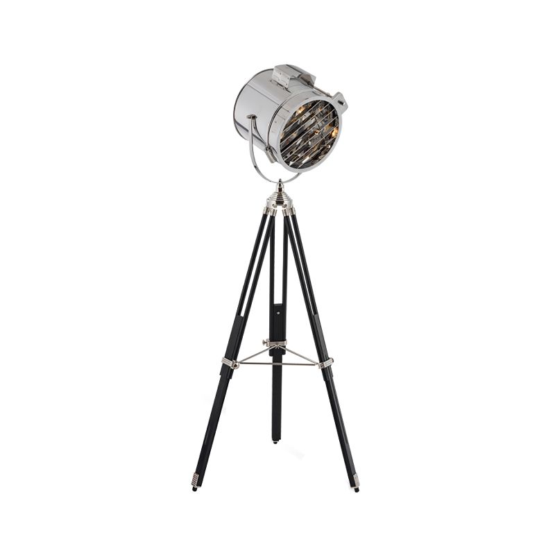 Metallic Cylinder Spotlight Industrial Style 1 Head Living Room Floor Lamp in Black/Wood with Tripod