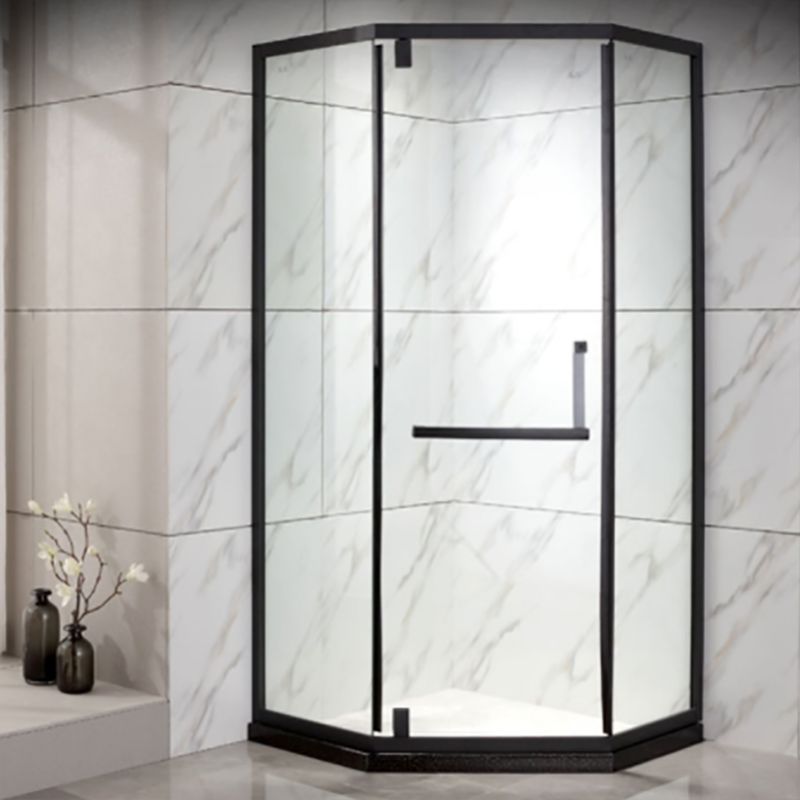 Black Stainless Steel Shower Stall Clear Pivot Shower Enclosure with Fixed Panel