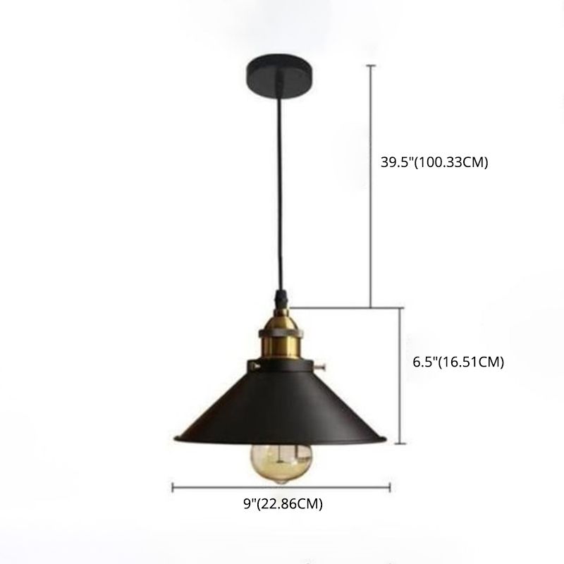 Black 1 Light Pendant Light Industrial Retro Tapered Shade Metal Hanging Lamp  for Dining Room