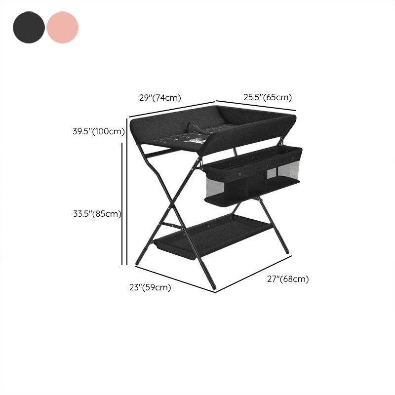 Modern Changing Table Dresser with Shelf, Metal Folding Changing Table