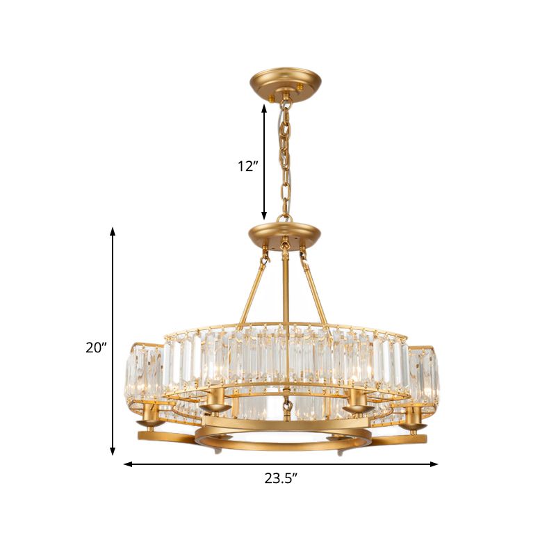 6/8 Bulbs Round Hanging Chandelier Contemporary Crystal Suspension Light in Gold with Adjustable Chain