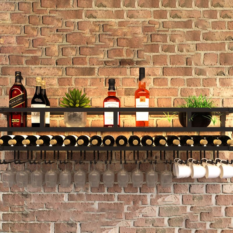 Modern Wall Mounted Wine Bottle & Glass Rack Iron Horizontal Wine Shelf