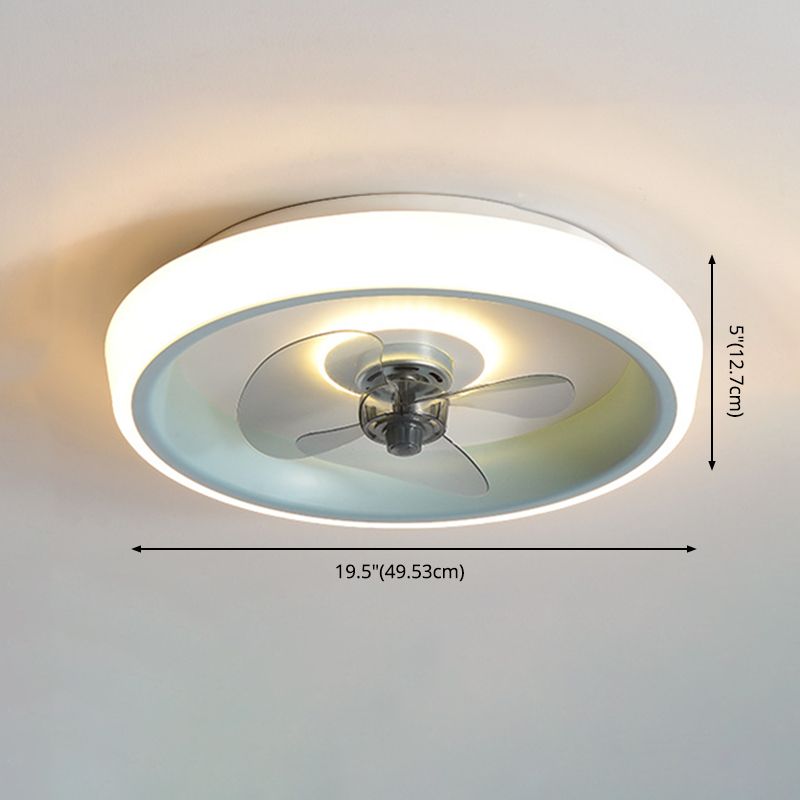 3 Blades Round Ceiling Fan Lighting Nordic Acrylic Bedroom LED Semi Flush Light Fixture