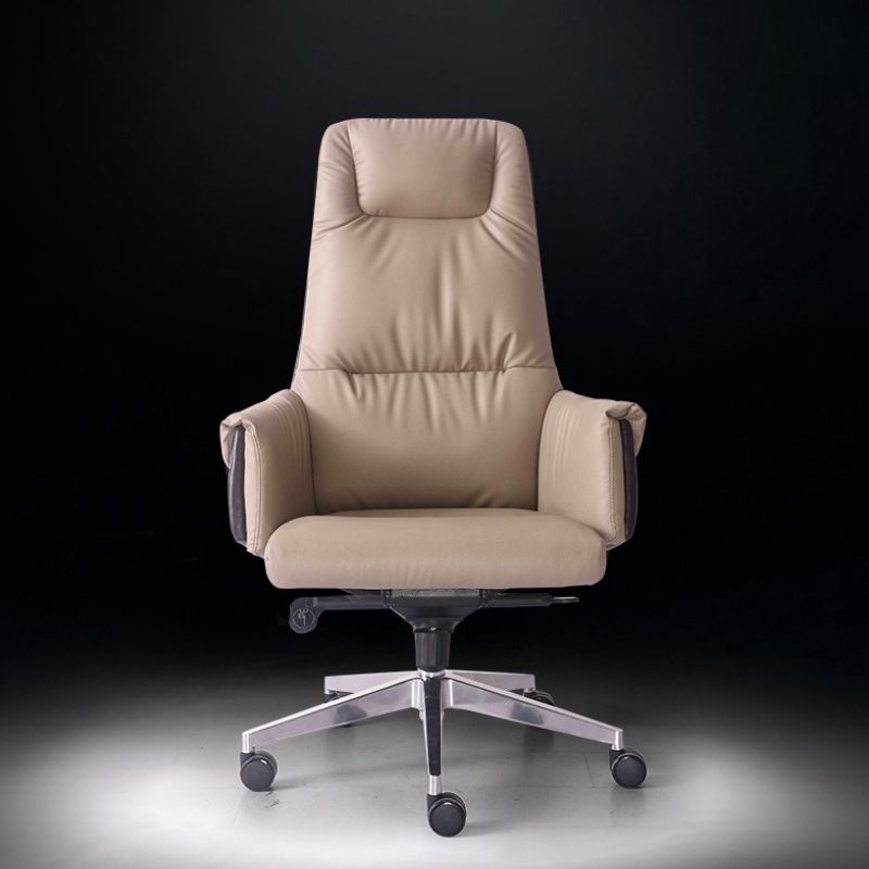 High Back Taupe Leather Office Chair Chrome Frame Task Chair