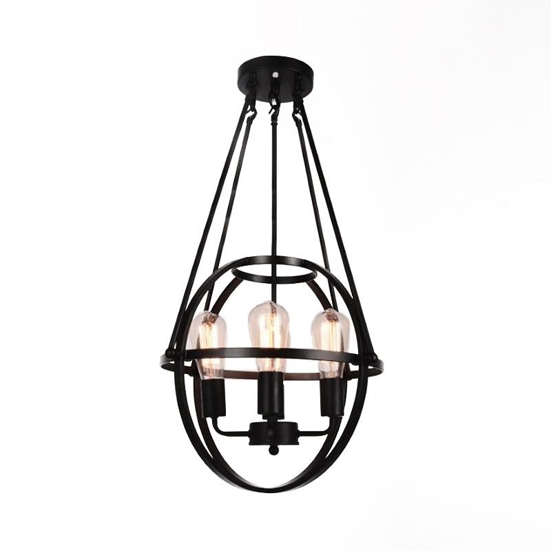 4 Heads Global Chandelier Lighting with Cage Shade Industrial Black Metal Ceiling Lamp for Living Room