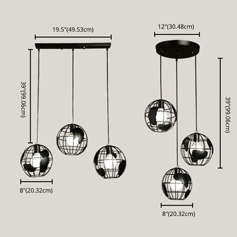 3 luces Globe Light Pendse de estilo industrial de metal para restaurante para restaurante